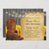 カントリーサンフラワーズ女性のカーボーイバーンウッド誕生日 招待状 (正面/裏面)