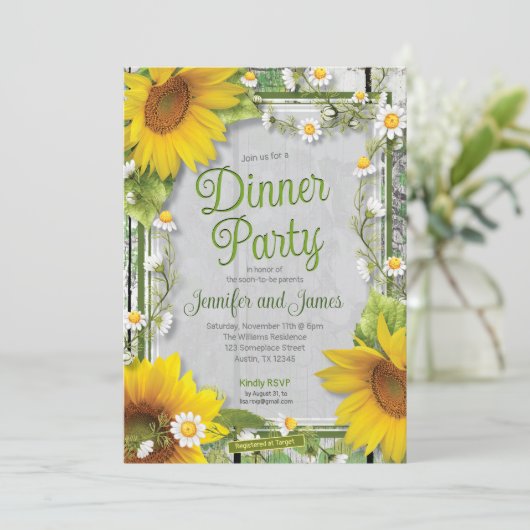 カントリーサンフラワーデイジーベビーシャワーディナーパーティー 招待状 (スタンド正面)