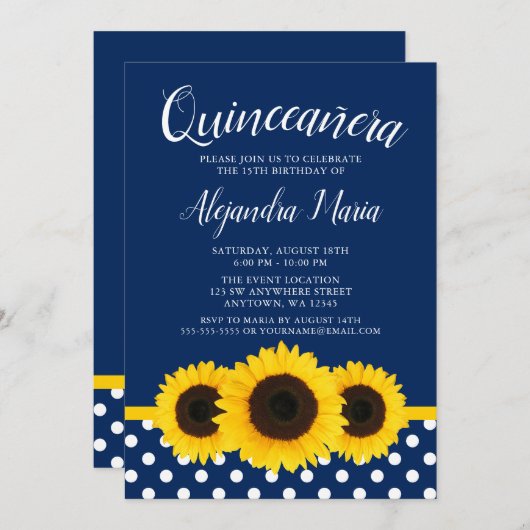 カントリーサンフラワーネイビーブルーキンセアニェラ招待状 招待状 (正面/裏面)