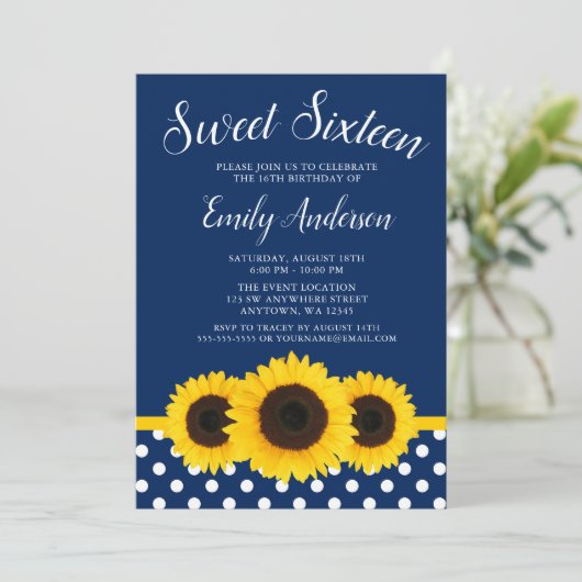 カントリーサンフラワーネイビーブルースウィート16招待状 招待状 (スタンド正面)