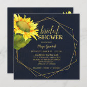 カントリーサンフラワーネイビーブルーブライダルシャワー 招待状 (正面/裏面)