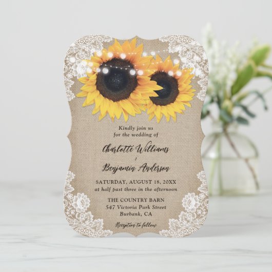 カントリーサンフラワーバーラップフローラレース結婚ズ 招待状 (スタンド正面)