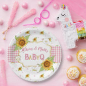 カントリーサンフラワーピンクギンガムベビーQバーベキュー ペーパープレート (パーティー)