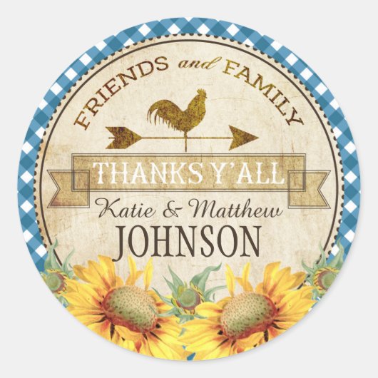 カントリーサンフラワーブルーギンガムチェック ラウンドシール (正面)