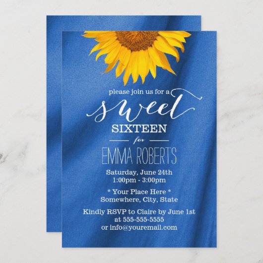カントリーサンフラワー王室のブルースウィート16誕生日 招待状 (正面/裏面)