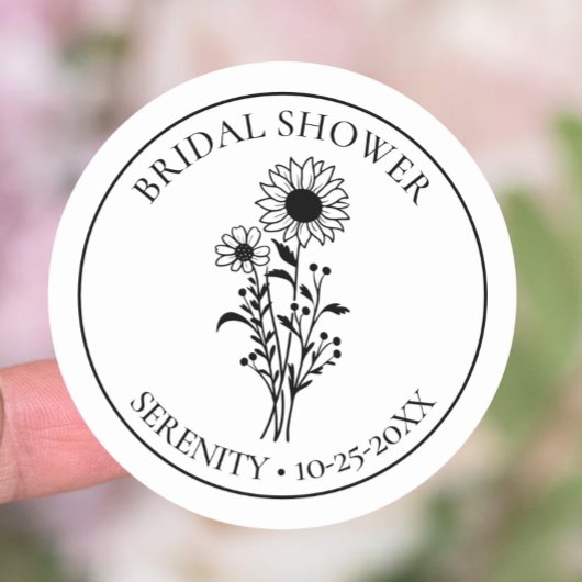 カントリーサンフラワー白黒フローラブライダルシャワー ラウンドシール