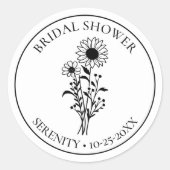 カントリーサンフラワー白黒フローラブライダルシャワー ラウンドシール (正面)