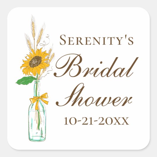 カントリーサンフラワー秋素朴フローラブライダルシャワー スクエアシール (正面)