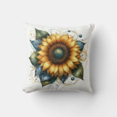 カントリーサンフラワー素朴とデニムブルージャン クッション (正面)