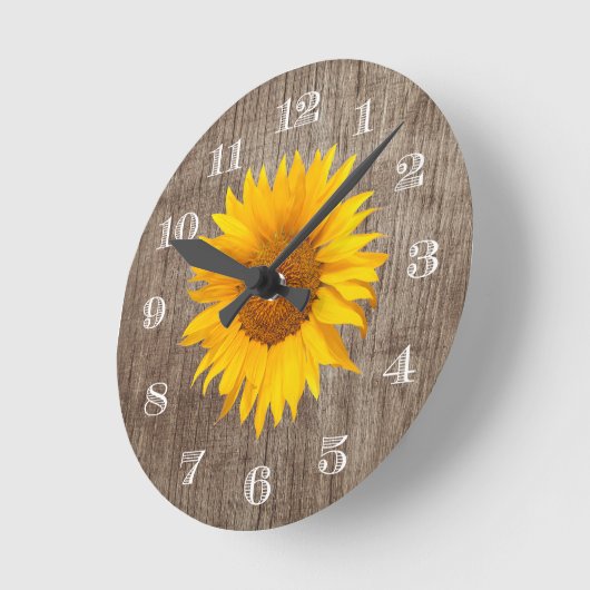カントリーサンフラワー素朴バーンウッドヴィンテージ ラウンド壁時計 (傾斜)
