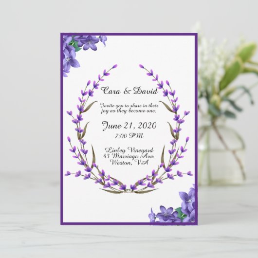 カントリーシエレガントックパープルフローラ結婚ズ 招待状 (スタンド正面)