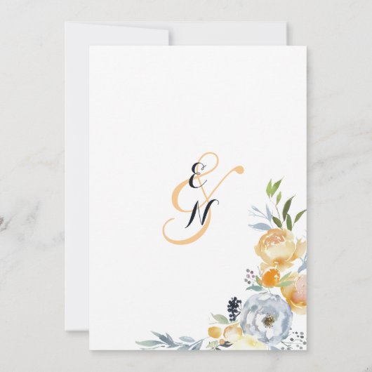 カントリーシックなオレンジ色のホワイトフローラ結婚ズ 招待状 (裏面)