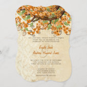 カントリーシックなサンゴさくらんぼブロッサムウェディングの誘い 招待状 (正面/裏面)