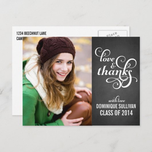 カントリーシックなスクリプト卒業ありがとうポストカード ポストカード (正面/裏面)