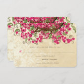 カントリーシックなピンクさくらんぼブロッサムウェディングRSVP 出欠カード (正面/裏面)