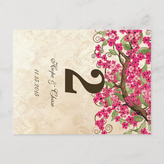 カントリーシックなピンクさくらんぼブロッサムテーブルナンバーカード ポストカード (裏面)