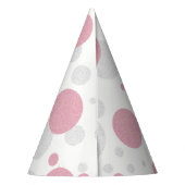 カントリーシックなピンクと青のハート柄ポルカドットスパークル パーティーハット (裏面)