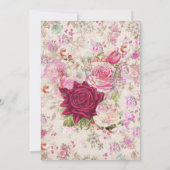 カントリーシックなピンクのヴィンテージフローラブライダルシャワー 招待状 (裏面)