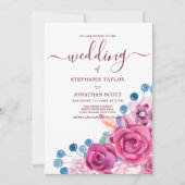 カントリーシックなピンクパープルブルーフローラ結婚テーマ 招待状 (正面)