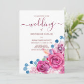 カントリーシックなピンクパープルブルーフローラ結婚テーマ 招待状 (スタンド正面)