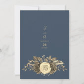 カントリーシックなメイブブルー金ゴールド結婚フローラ 招待状 (裏面)