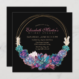 カントリーシックな水の色の多肉性ブライダルシャワー 招待状