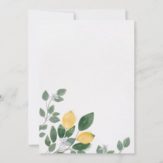 カントリーシックな水の色レモンズ結婚フォト セーブザデート (裏面)