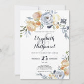 カントリーシックな灰色のオレンジ色の白いフローラ結婚ズ 招待状 (正面)