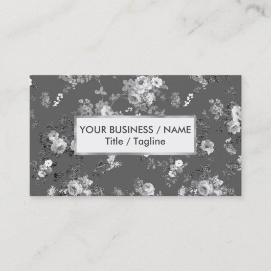 カントリーシックな白いグレーシルバーエレガントフローラ 名刺 (正面)