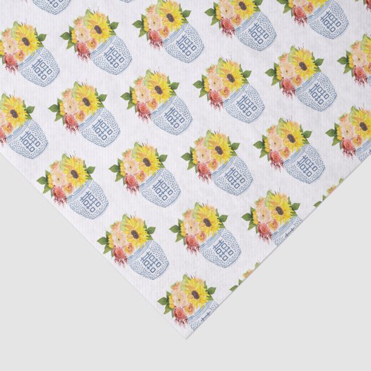 カントリーシックな秋の花を青と白の花瓶 薄葉紙 (詳細)