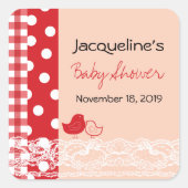 カントリーシックな鳥レース女の子ベビーシャワーステッカー スクエアシール (正面)