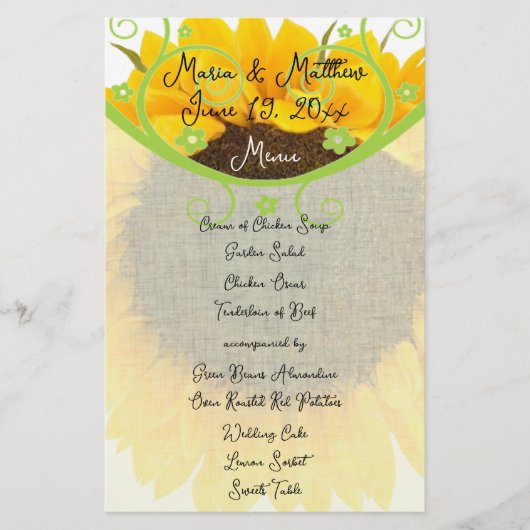 カントリーシックひまわりウェディングレセプションメニュー (正面)
