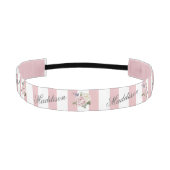 カントリーシックストライプのピンクローズブーケモノグラムの アスレチックヘッドバンド (正面)