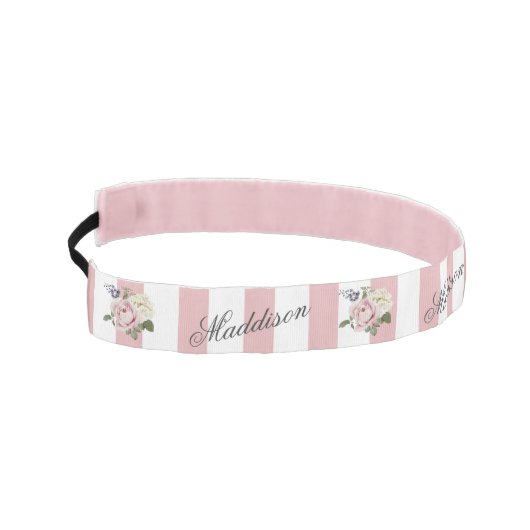 カントリーシックストライプのピンクローズブーケモノグラムの アスレチックヘッドバンド (左)
