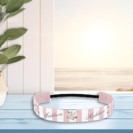 カントリーシックストライプのピンクローズブーケモノグラムの アスレチックヘッドバンド