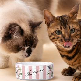 カントリーシックストライプのピンクローズブーケモノグラムの ボウル