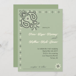 カントリーシックセージモダングリーンウェスタン結婚ズ 招待状