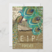 カントリーシックバンティンピーコックヴィンテージオールドウッド 招待状 (裏面)