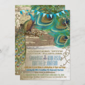 カントリーシックバンティンピーコックヴィンテージオールドウッド 招待状 (正面/裏面)