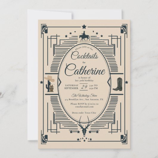 カントリーシックフレームカクテルパーティー50誕生日 招待状 (正面)