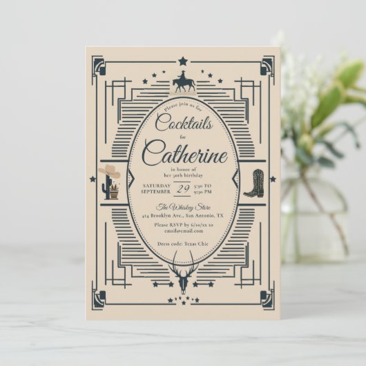 カントリーシックフレームカクテルパーティー50誕生日 招待状 (スタンド正面)