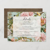 カントリーシックフローラダスティピンクブルーウッド詳細 招待状 (正面/裏面)
