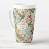 カントリーシックフローラ赤面アクアパターン祖母 カフェラテマグ (左アングル)