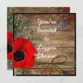 カントリーシックブライダルシャワーポピーフラワー招待状 招待状 (正面/裏面)