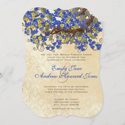 カントリーシックブルーイエローさくらんぼブロッサム招待状 招待状 (正面/裏面)