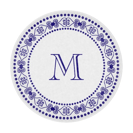 カントリーシックブルーモノグラム カッティングボード (正面)