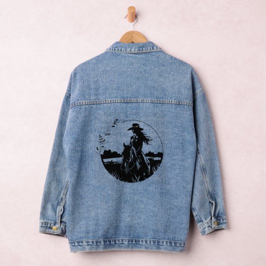 カントリーシックホース女性のカーボーイウエスタンブラックロゴ デニムジャケット (ハンガー)