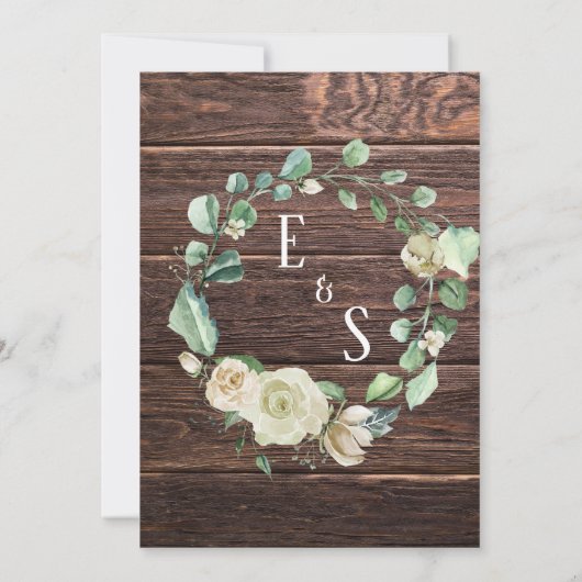 カントリーシック素朴ウッドホワイトフローラ水彩 招待状 (裏面)