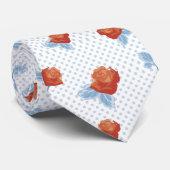 カントリーシック,オレンジ色の赤淡い色の,青,水玉模様,バラ ネクタイ (ロール)