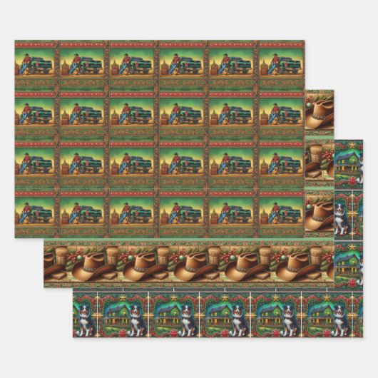 カントリーシンガーカウボーイハットオーストラリア羊飼い犬 ラッピングペーパーシート (セット)